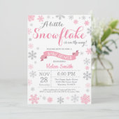 Winter Baby shower Uitnodiging roze Snowflake (Staand voorkant)