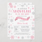 Winter Baby shower Uitnodiging roze Snowflake (Voorkant / Achterkant)