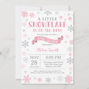 Winter Baby shower Uitnodiging roze Snowflake