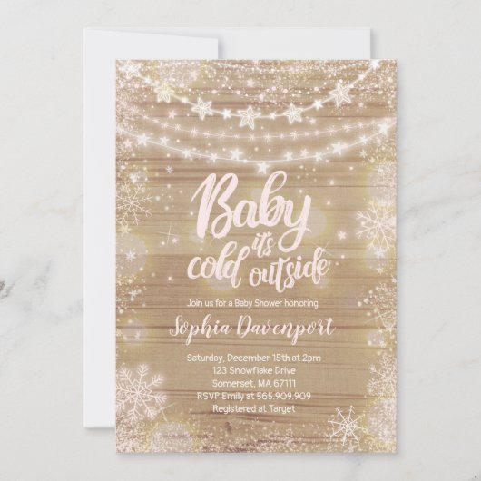 Winter Baby shower Uitnodiging roze Snowflake (Voorkant)