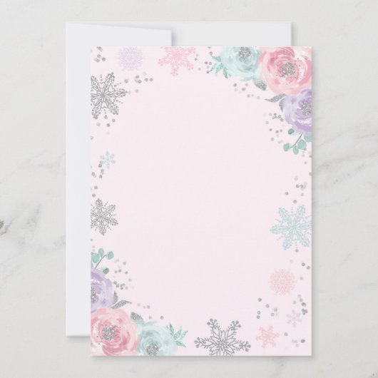 Winter Baby shower Uitnodiging Roze Zilver Glitter (Achterkant)