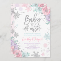 Winter Baby shower Uitnodiging Roze Zilver Glitter