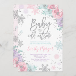 Winter Baby shower Uitnodiging Roze Zilver Glitter