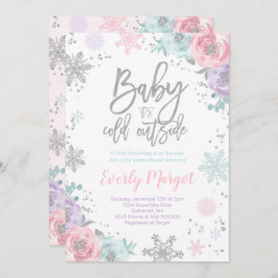 Winter Baby shower Uitnodiging Roze Zilver Glitter