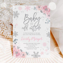 Winter Baby shower Uitnodiging Roze Zilver Glitter