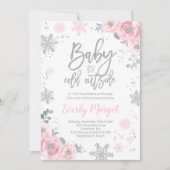 Winter Baby shower Uitnodiging Roze Zilver Glitter (Voorkant)