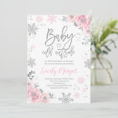 Winter Baby shower Uitnodiging Roze Zilver Glitter (Staand voorkant)