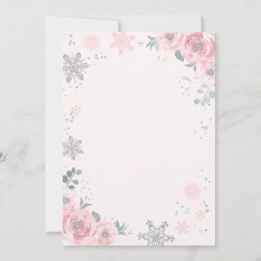 Winter Baby shower Uitnodiging Roze Zilver Glitter (Achterkant)