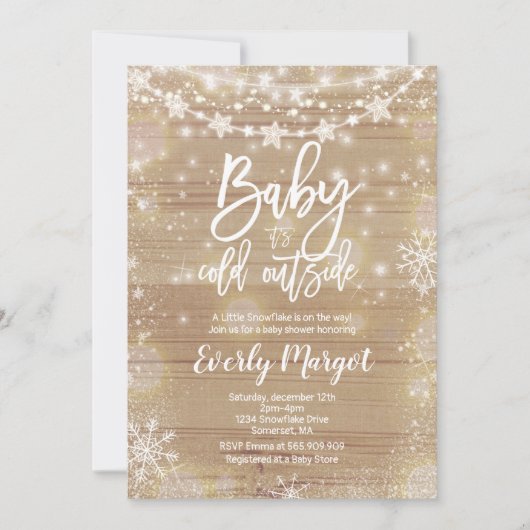 Winter Baby shower Uitnodiging Rustic White (Voorkant)