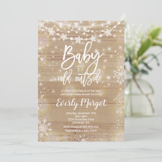 Winter Baby shower Uitnodiging Rustic White (Staand voorkant)