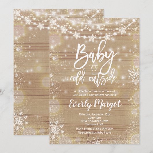 Winter Baby shower Uitnodiging Rustic White (Voorkant / Achterkant)