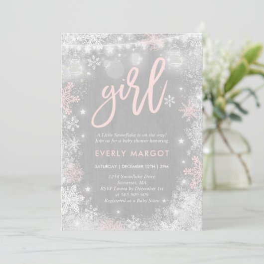 Winter Baby shower Uitnodiging Rustic Winter Showe (Staand voorkant)