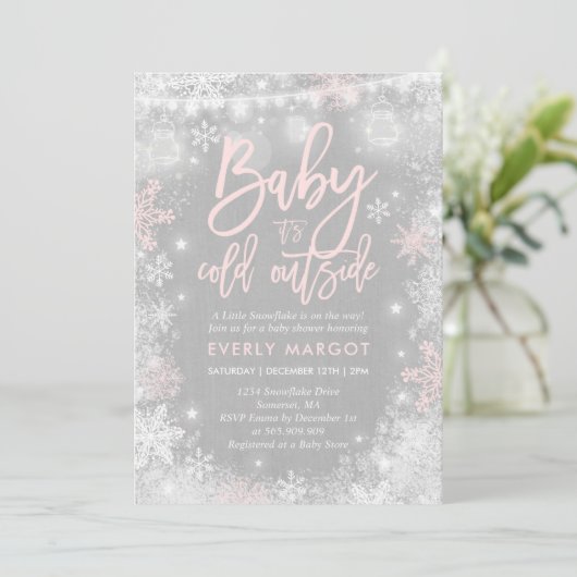 Winter Baby shower Uitnodiging Rustieke Winterdouc (Staand voorkant)