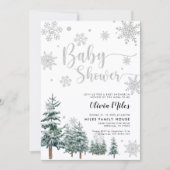 Winter Baby shower-uitnodiging zilverglitter Kaart (Voorkant)