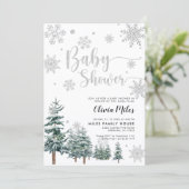 Winter Baby shower-uitnodiging zilverglitter Kaart (Staand voorkant)