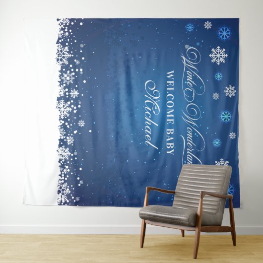 Winter Baby Shower Welcome Baby banner backdrop Wandkleed (In Situ (horizontaal))