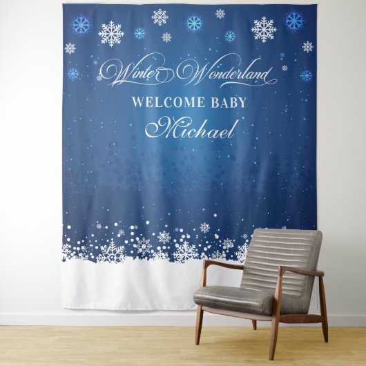 Winter Baby Shower Welcome Baby banner backdrop Wandkleed (In situ)