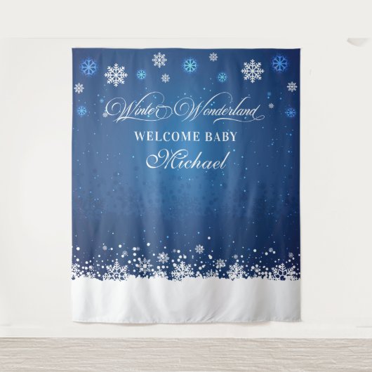 Winter Baby Shower Welcome Baby banner backdrop Wandkleed (Voorkant)