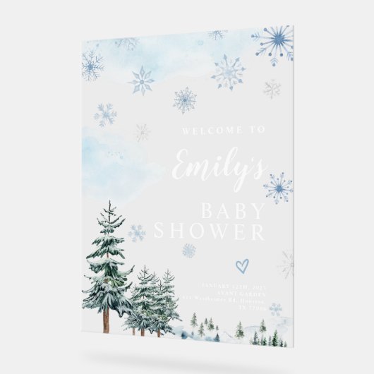 Winter Baby shower Welkomstbord, blauw Baby shower Acryl Bord (Hoek)