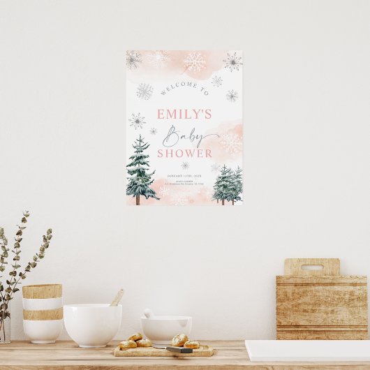 Winter baby shower welkomstbord voor baby meisjes poster (Keuken)