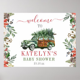 Winter Baby shower Welkomstteken Greenery Truck Poster