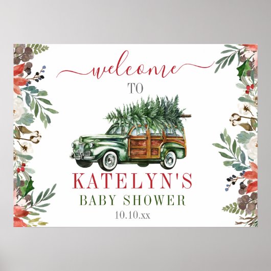 Winter Baby shower Welkomstteken Greenery Truck Poster (Voorkant)