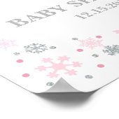 Winter Baby shower Welkomstteken Roze & Zilver Poster (Hoek)