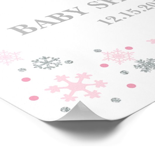 Winter Baby shower Welkomstteken Roze & Zilver Poster (Hoek)