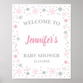 Winter Baby shower Welkomstteken Roze & Zilver Poster (Voorkant)