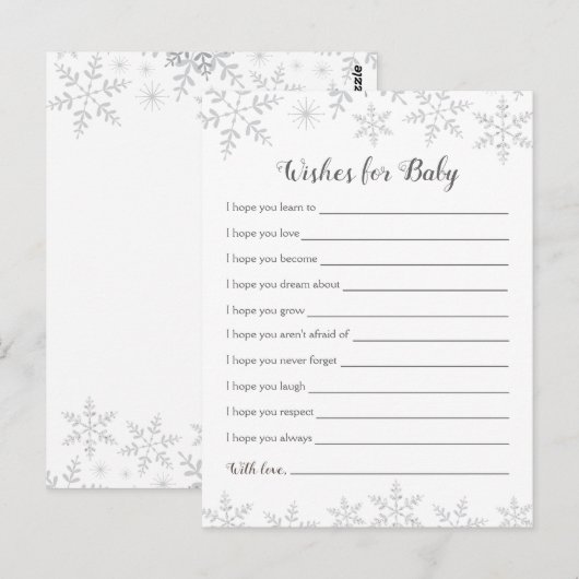 Winter Baby shower wenst zilveren sneeuwvlokken Briefkaart (Voorkant / Achterkant)