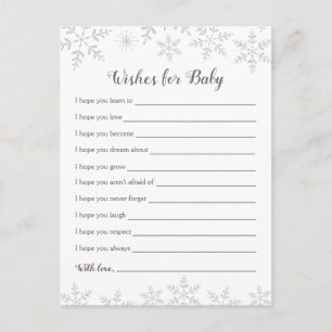 Winter Baby shower wenst zilveren sneeuwvlokken Briefkaart