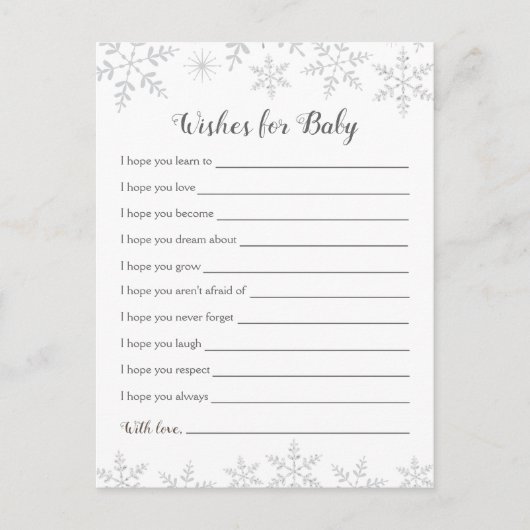 Winter Baby shower wenst zilveren sneeuwvlokken Briefkaart (Voorkant)