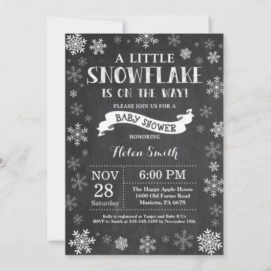 Winter Baby shower White Snowflake Chalkboard Kaart (Voorkant)