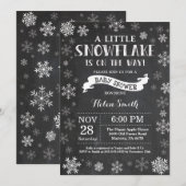 Winter Baby shower White Snowflake Chalkboard Kaart (Voorkant / Achterkant)