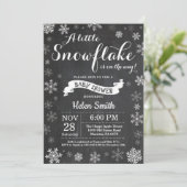 Winter Baby shower White Snowflake Krijtbord Kaart (Staand voorkant)