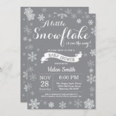 Winter Baby shower Witte en Grijze Sneeuwvlok Kaart (Voorkant / Achterkant)