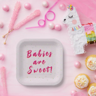 Winter Baby Sprinkle   Roze sneeuwvlaag Papieren Bordje