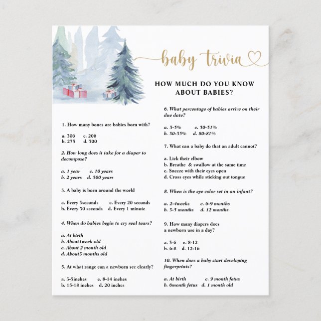 Winter Baby Trivia | Baby Shower Spel (Voorkant)