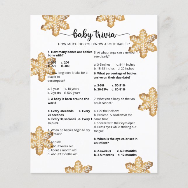Winter Baby Trivia | Baby Shower Spel (Voorkant)