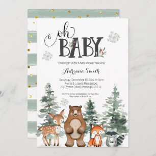 Winter baby woodland baby shower uitnodiging