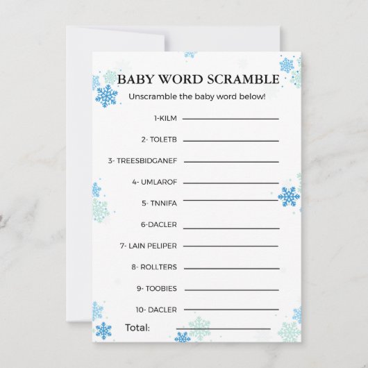 Winter Baby woord scramble baby shower spel Kaart (Voorkant)