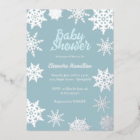 Winter Babyborrel Folie Uitnodiging (Voorkant)