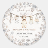 Winter Babykleding Baby shower Bedankt Ronde Sticker (Voorkant)