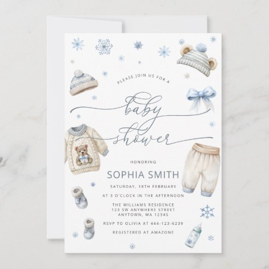 Winter Babykleding Boy Baby shower Uitnodiging (Voorkant)