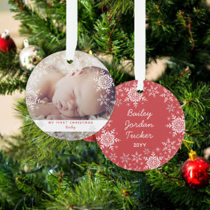 Winter Baby's Eerste Kerstmis Sneeuwvlokken Foto Ornament