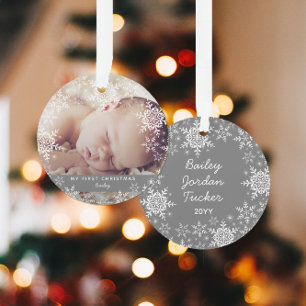Winter Baby's Eerste Kerstmis Sneeuwvlokken Foto Ornament