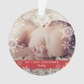 Winter Baby's Eerste kerstsnowflakes op rood Ornament (voorkant)
