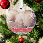 Winter Baby's Eerste kerstsnowflakes op rood Ornament