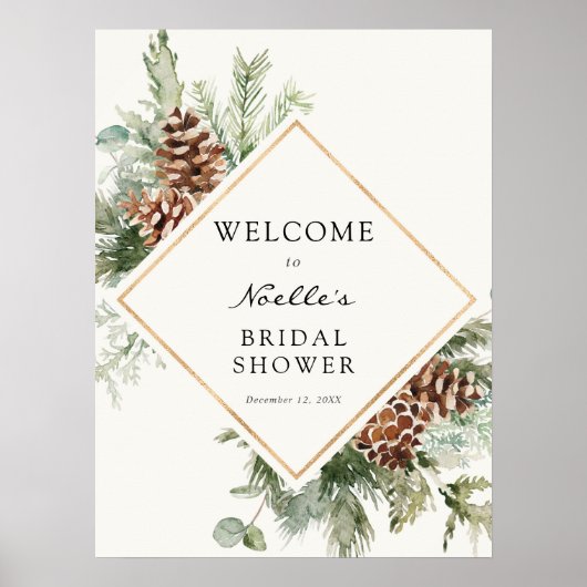 Winter Babyshower Evergreen Welkom Poster (Voorkant)