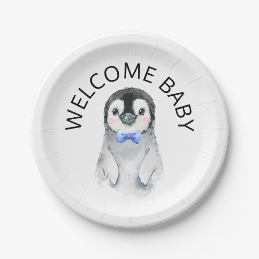 Winter Babyshower Jongen Pinguïn Papieren Bord (Voorkant)